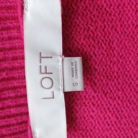 LOFT Striped Knit Crewneck Sweater Pink Green Burgundy Women’s S, 18" PTP, 23"L - Picture 5 of 6